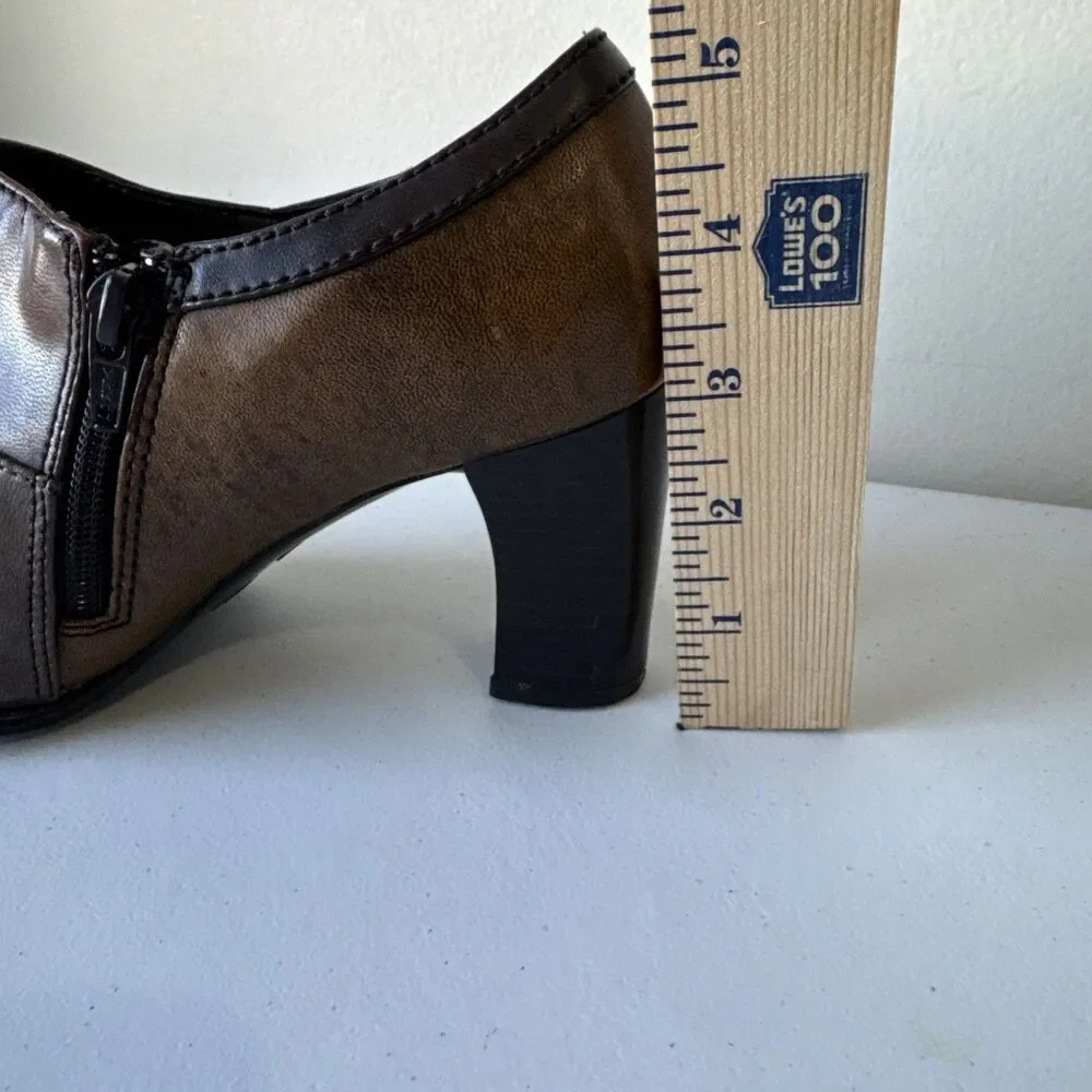 Highlights Women’s Brown Leather Ankle Heels Zipper Booties Size 7.5